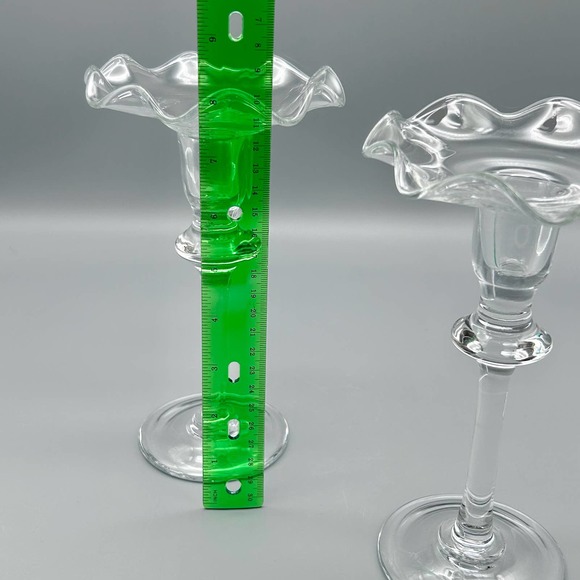 Art Glass Ruffled Taper Long stem Candlesticks 2 Piece - Picture 6 of 7